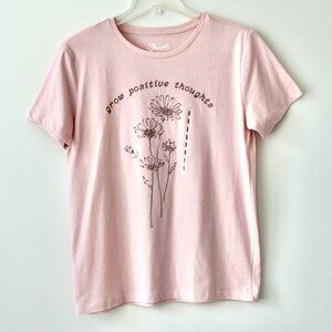 NWT Fleurish Pink Grow Positive Thoughts Flower Plant Short-Sleeve T-Shirt Small